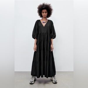 Zara Tiered Poplin Maxi Dress